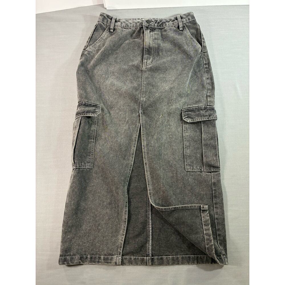 Love Fire Acid Wash Baggy Cargo Denim Skirt Womens 9 Y2K Streetwear Utility